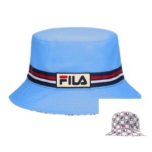 New FILA Reversible cotton Bucket Hat Cap unisex Blue All‎ Over vintage logo